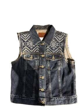 Big Star Denim Vest Womens Small Blue Aztec 100% Cotton Short Cropped